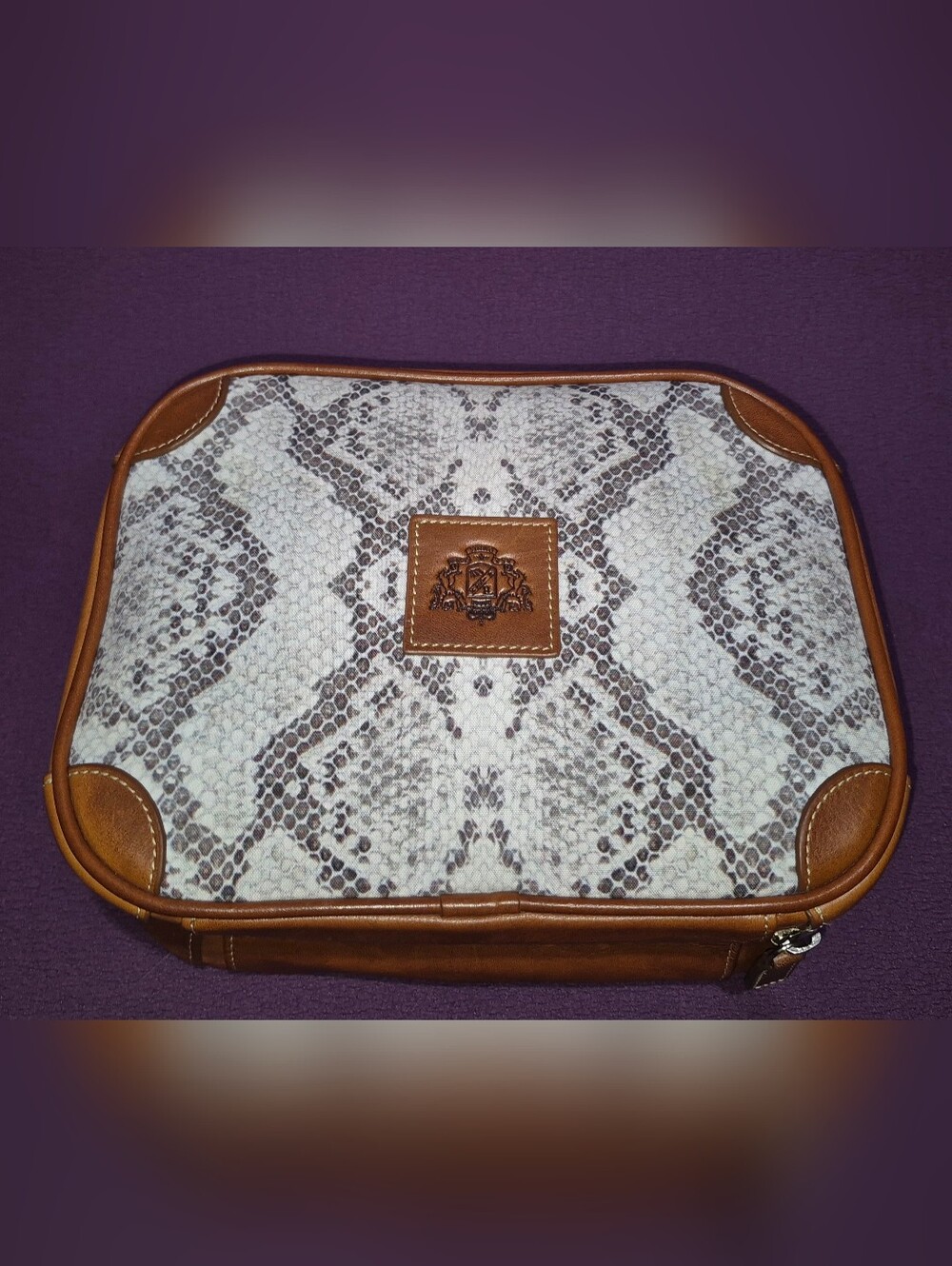 🔥Barrington Edward Jones Snakeskin Tan Leather Cosmetic Toiletry Zip Bag Travel